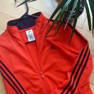 adidas red jacket black stripes